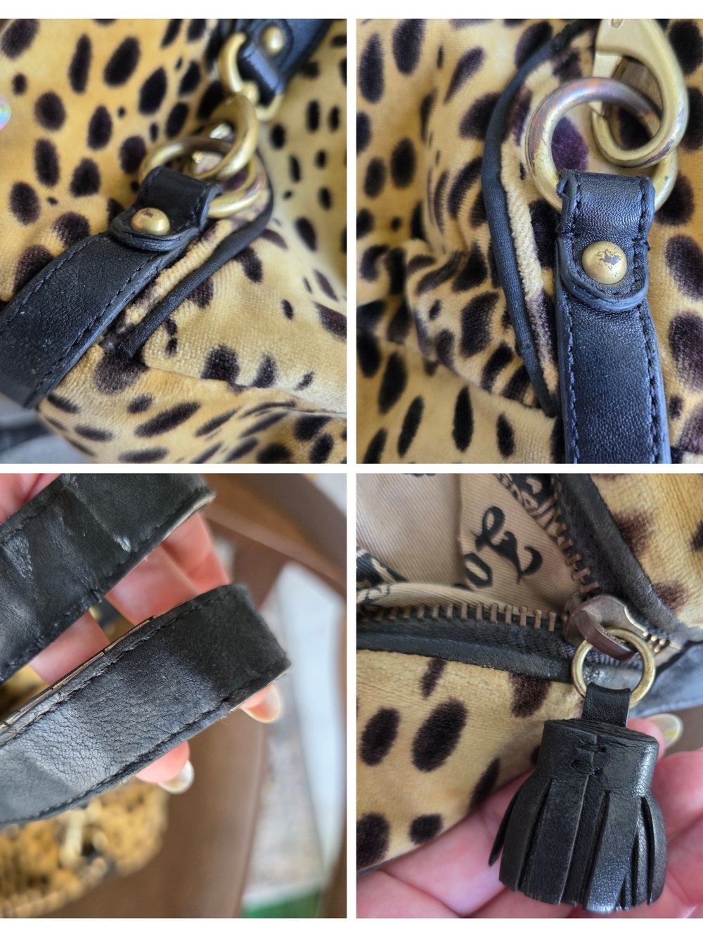 Juicy Couture Leopard Velour Shoulder Bag Y2K Black Trim and Gold Hardware - Picture 14 of 16